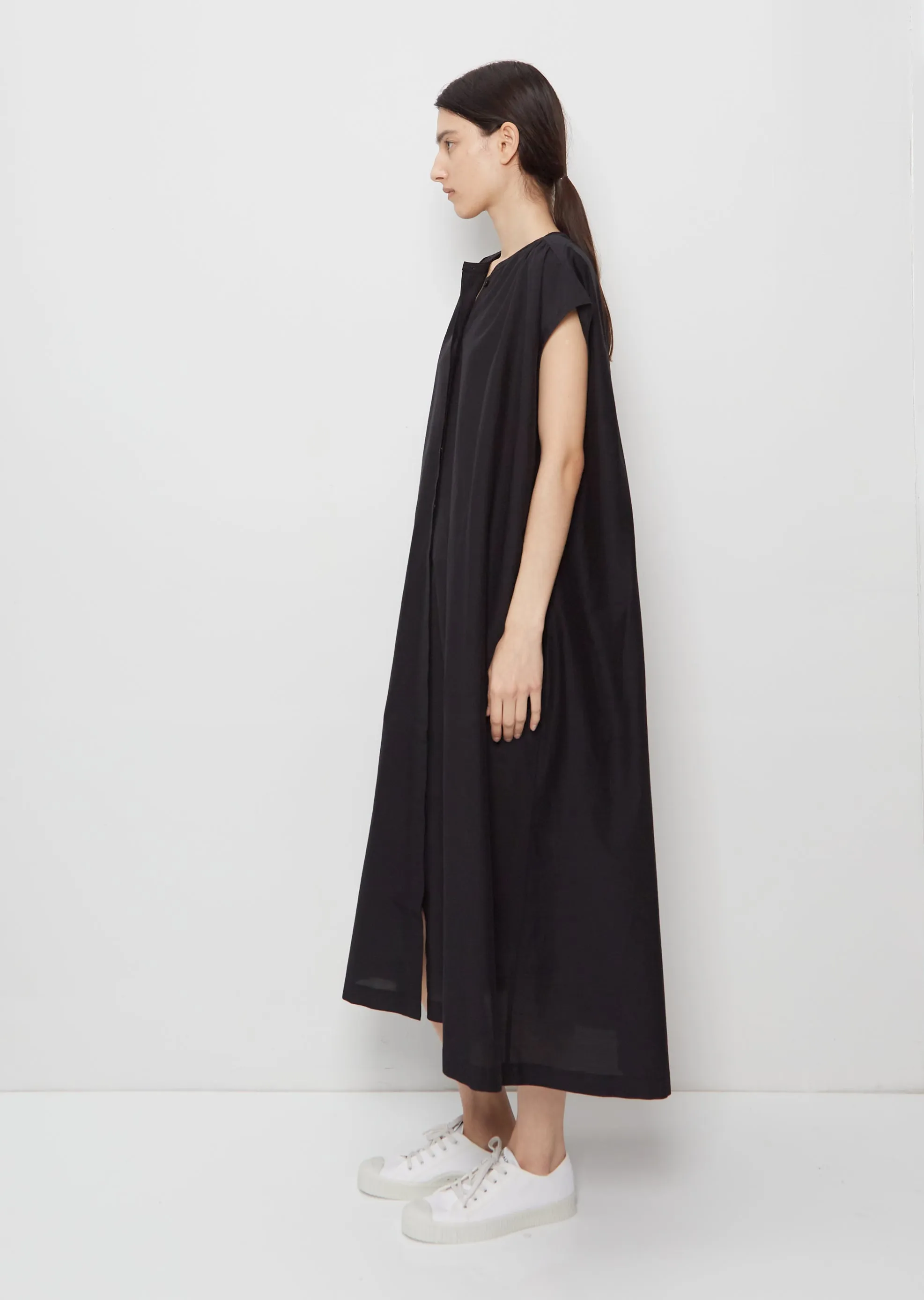 Gathered Shoulder Cotton Silk Dress