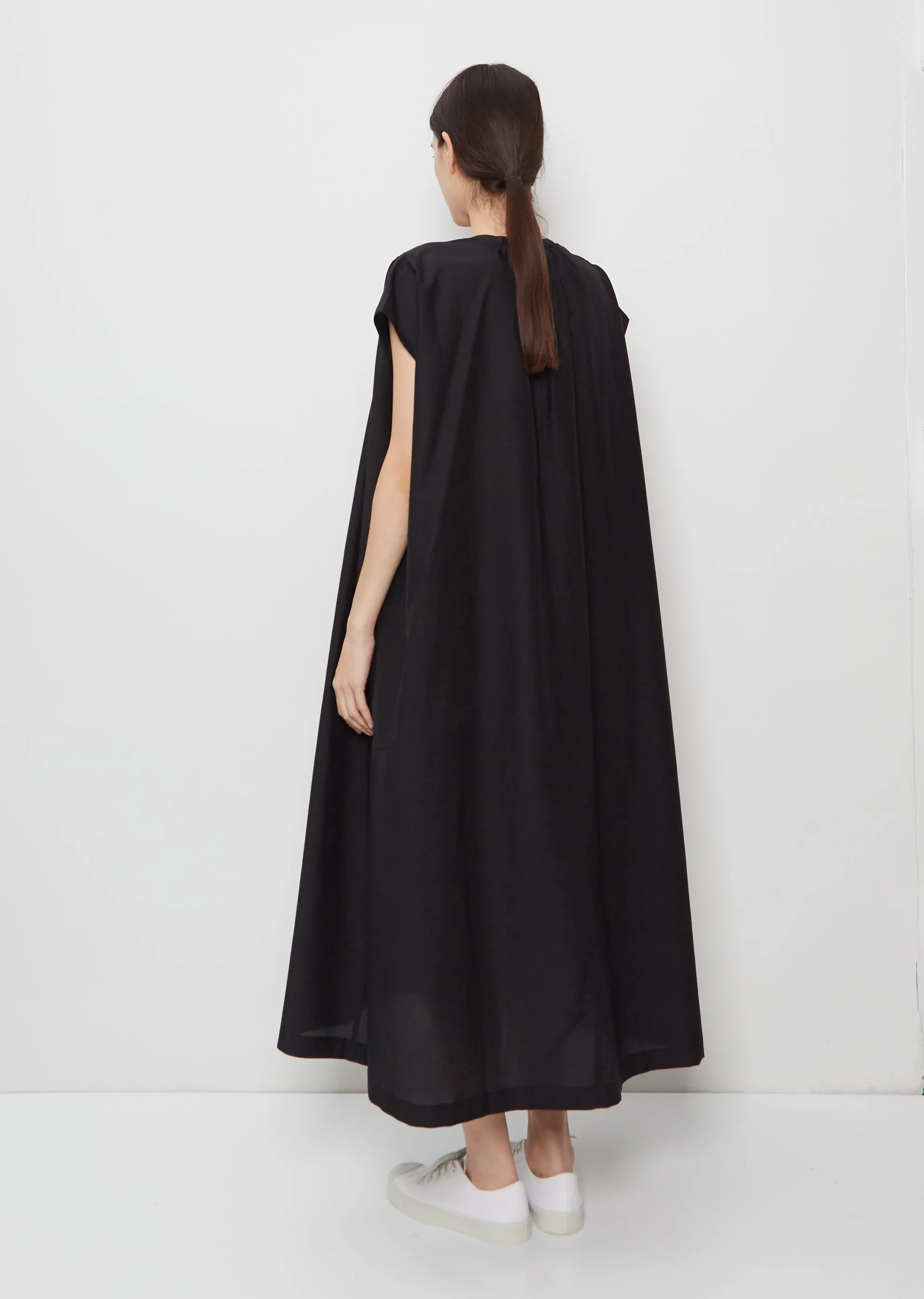 Gathered Shoulder Cotton Silk Dress