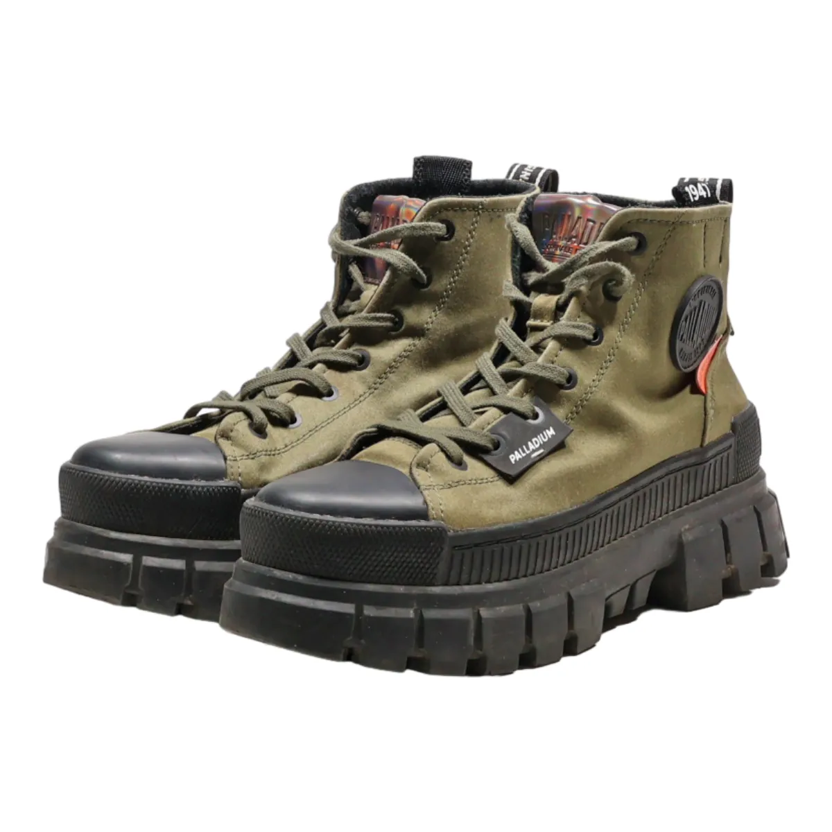 PALLADIUM Platform Ankle Boots Green Canvas Womens UK 4