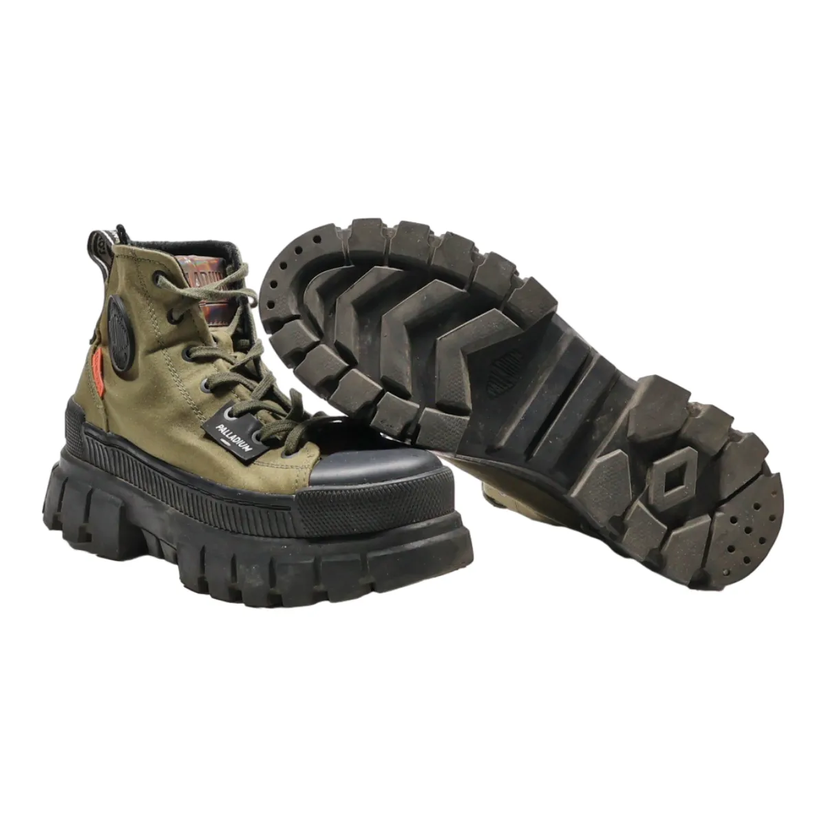 PALLADIUM Platform Ankle Boots Green Canvas Womens UK 4
