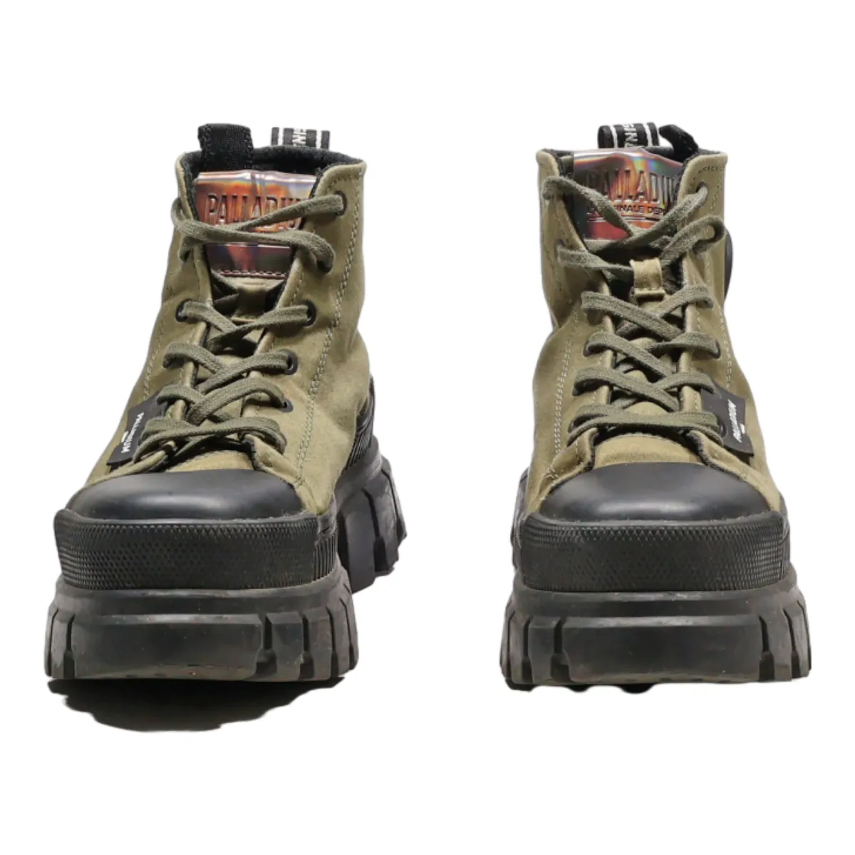 PALLADIUM Platform Ankle Boots Green Canvas Womens UK 4