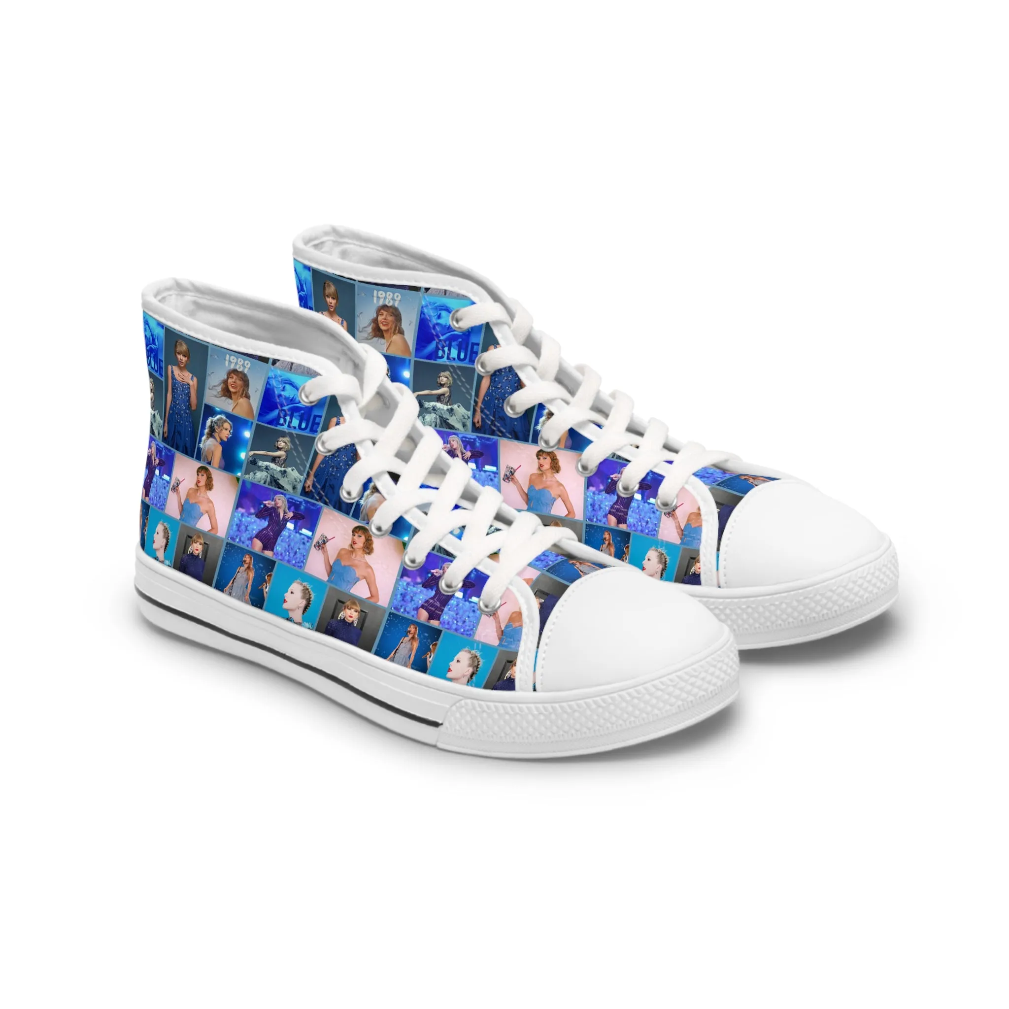 Taylor Swift Blue Dreams Collage High Top Sneakers for Swiftie Women